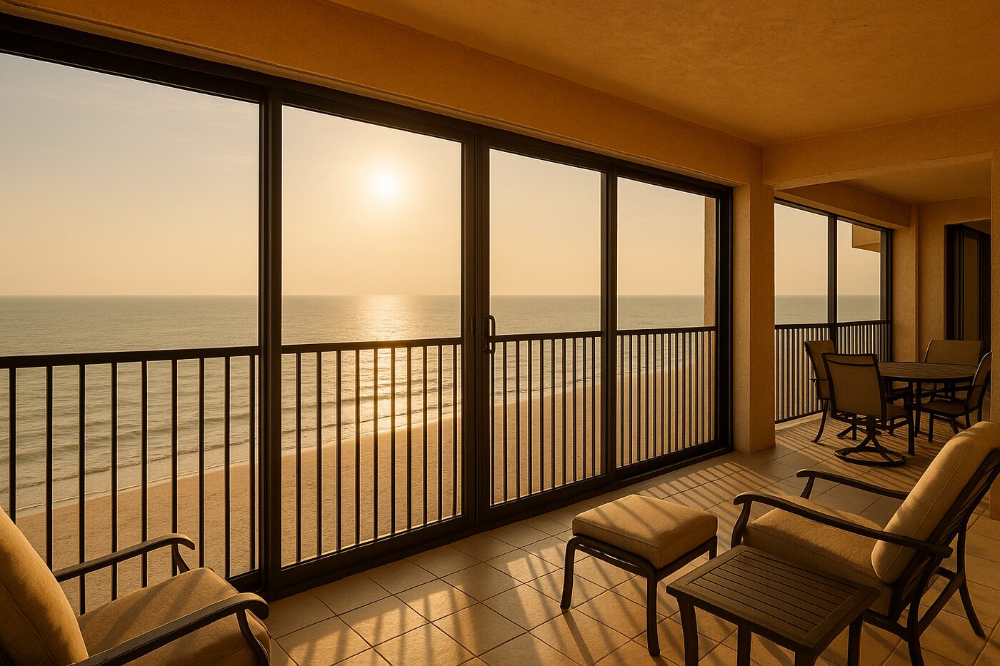 Gulf-front lanai with new impact sliders on Estero Island
