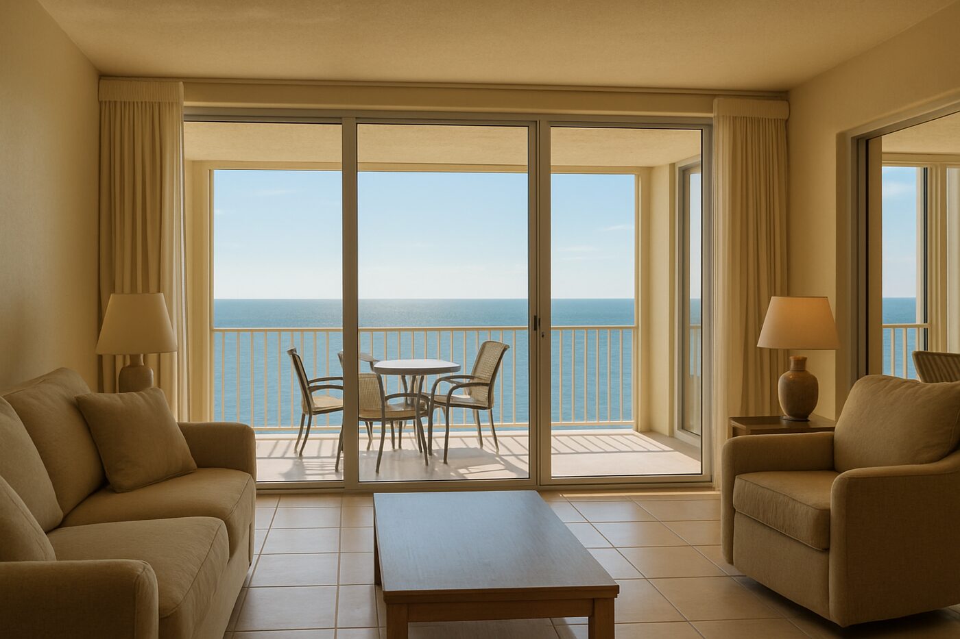 Gulf-facing Naples condo lanai with sliding doors