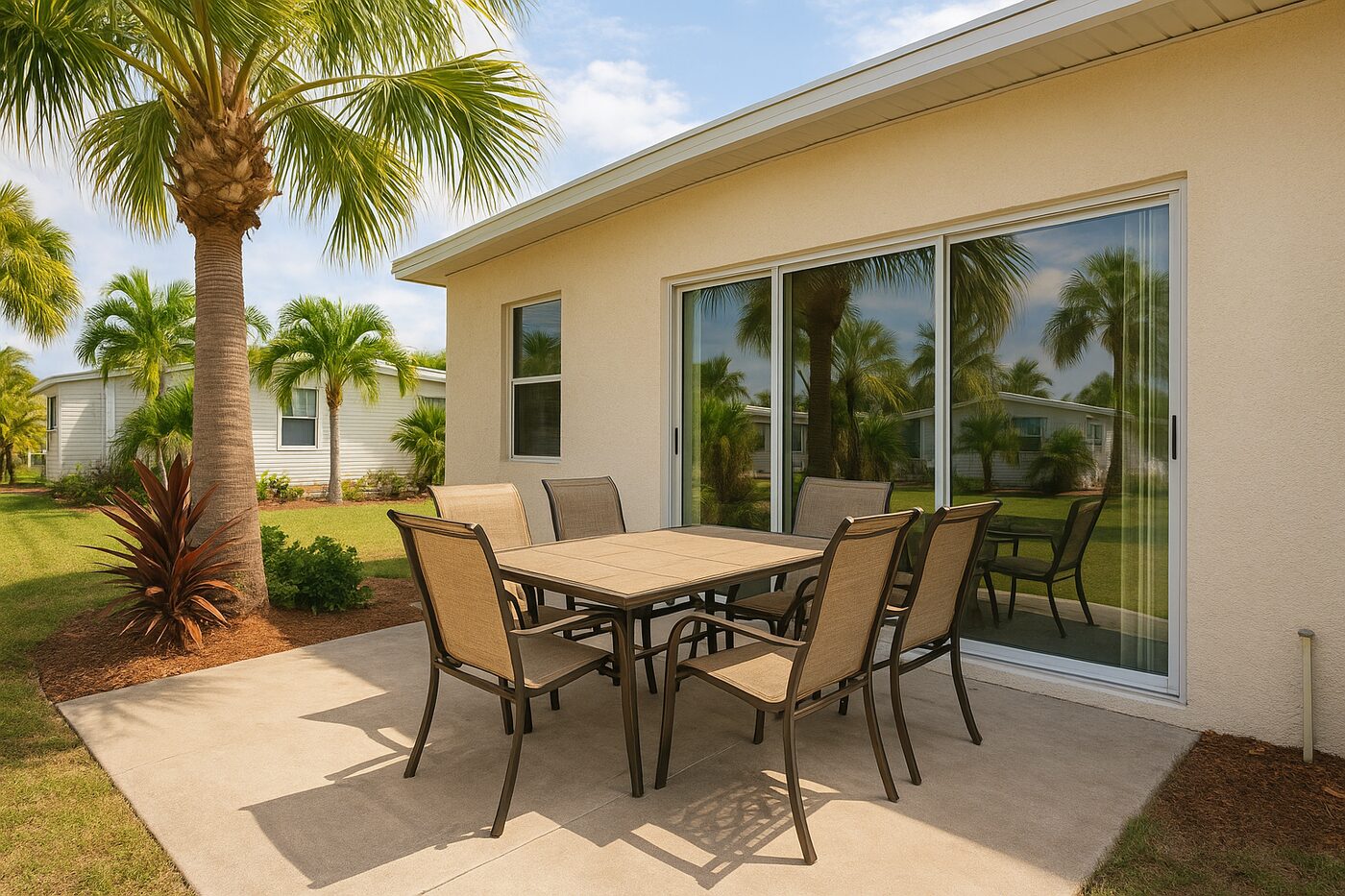 Manufactured-home lanai with aluminum slider in North Fort Myers