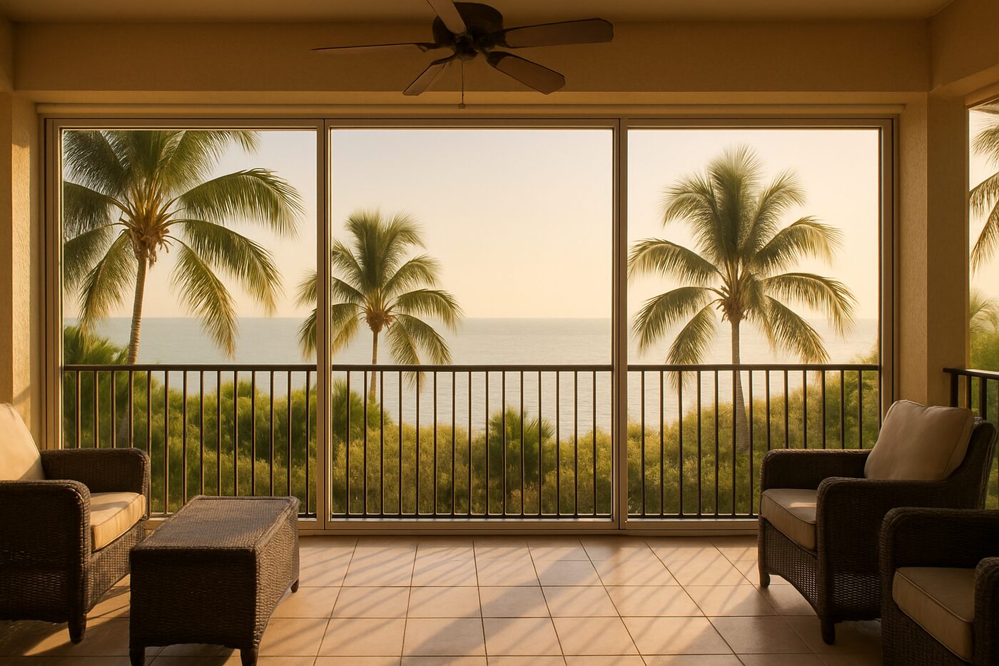 Sanibel lanai with Gulf view and sliding doors